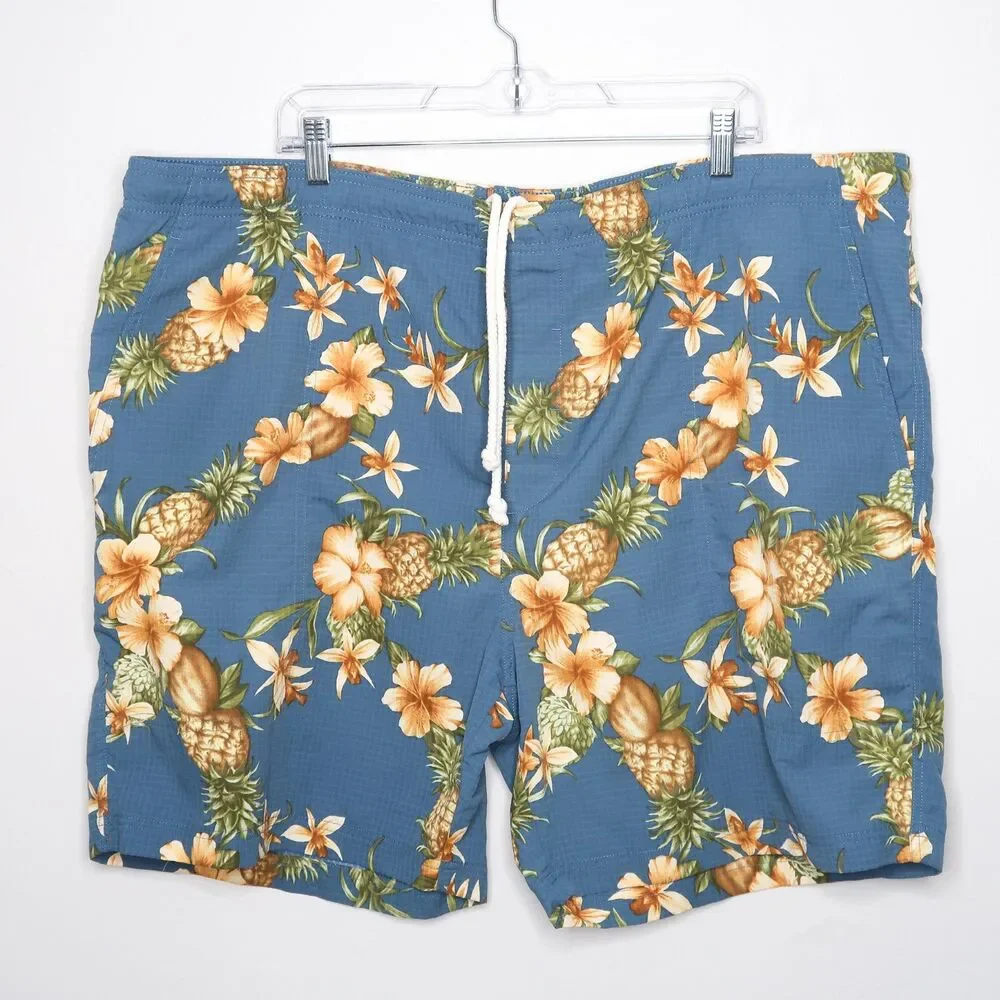 Tommy Bahama Mens Swim Trunks Size XXL Blue Yellow Hawaiian Pineapple Mesh Liner